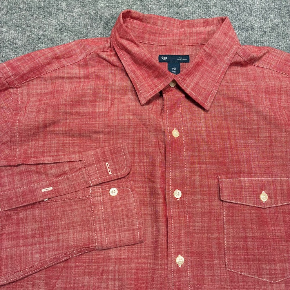 GAP Dress Shirt Men's Red XL Slim Fit‎ Crosshatch Long Sleeve Button Down